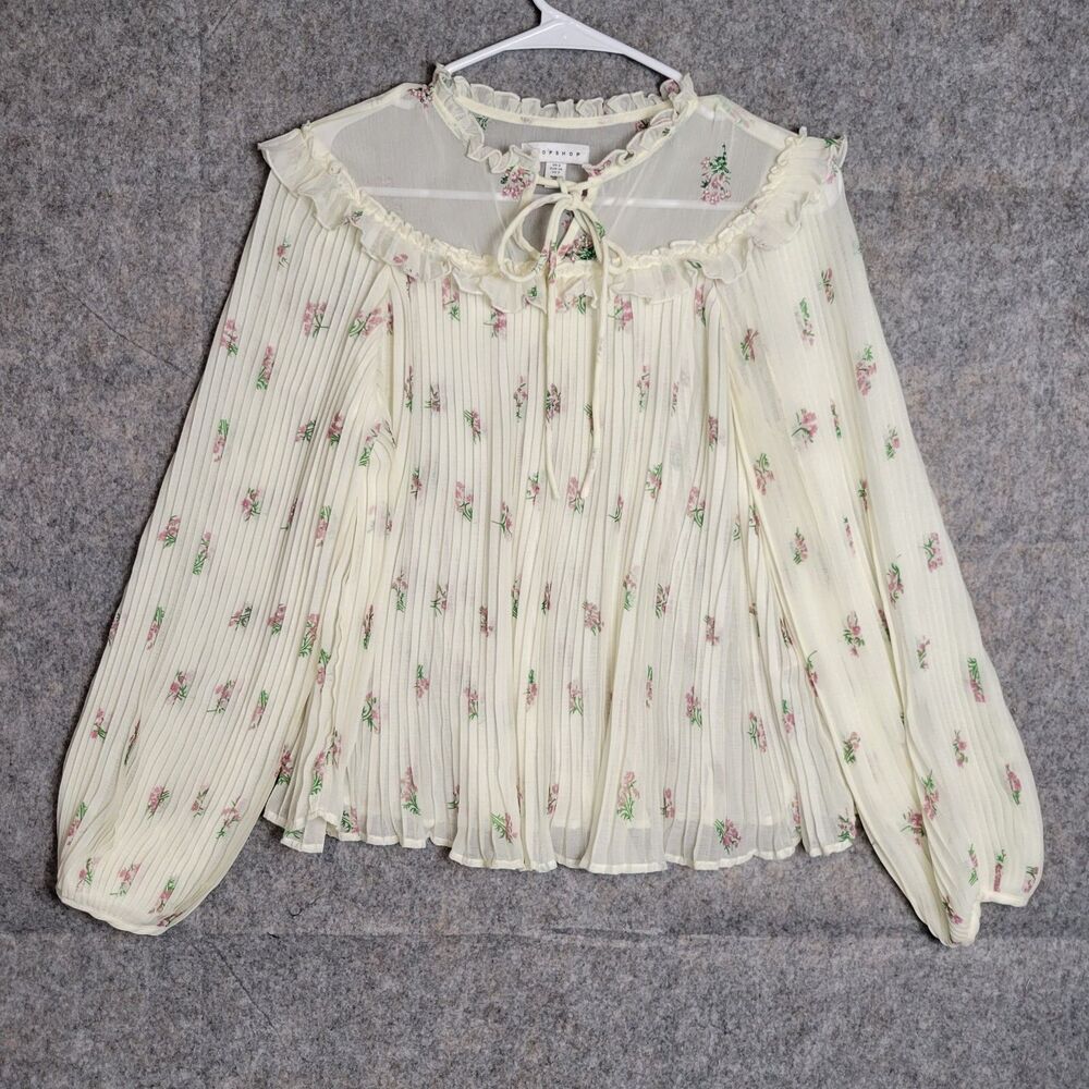 Topshop Oakland Floral Embellished Pleated Blouse Womens 6 Cottagecore Farmhouse